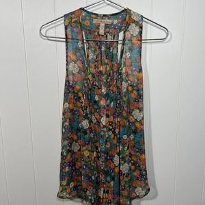 American Rag‎ Cie boho green floral button tank size Small